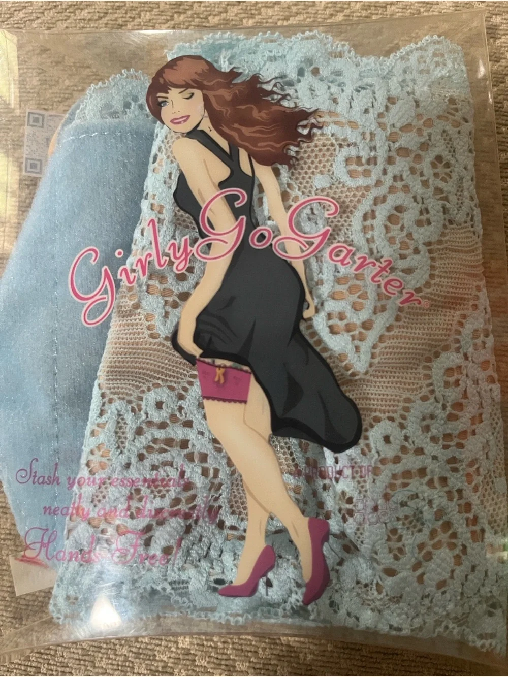 GirlyGoGarter Lace Garter in Light Blue Hands free holder size small 0-6. NIB